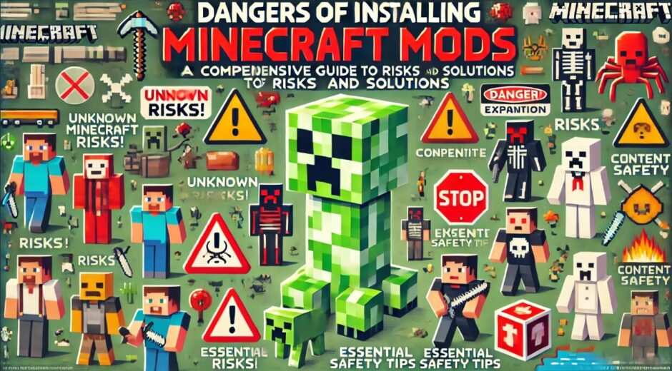 Here is the thumbnail image based on your prompt for the blog titled "Dangers of Installing Minecraft MODs: A Comprehensive Guide to Risks and Solutions." It highlights the key elements, including warnings and protections, in a visually impactful design. This should effectively draw attention and support higher visibility in Google search results.